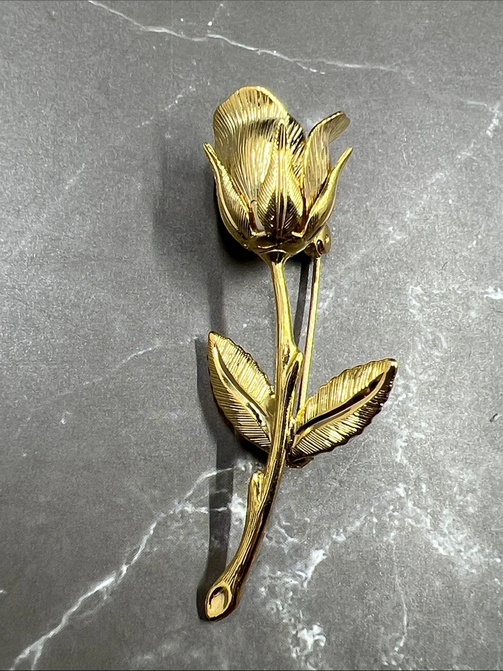Vintage Golden Long Stemmed Rose Pin